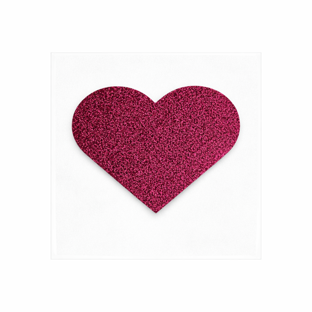 Red glitter heart Iron-on visibility patch on a white background.